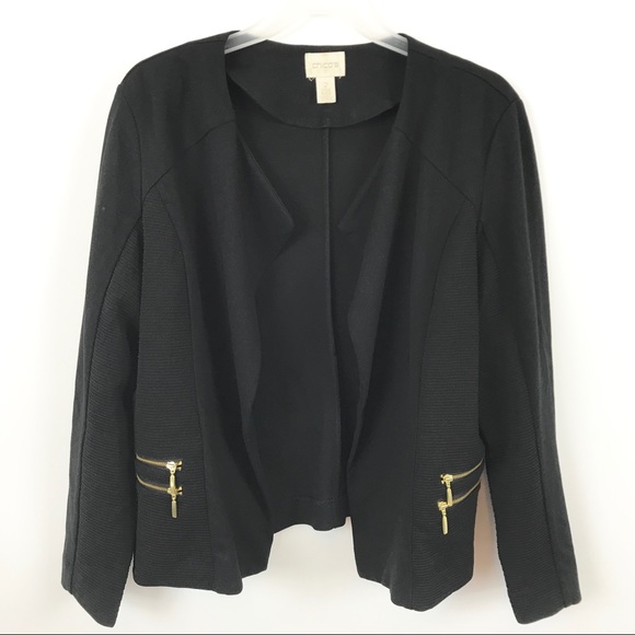 Chico's Jackets & Blazers - Chico’s Black Drape Front Moto Style Jacket
